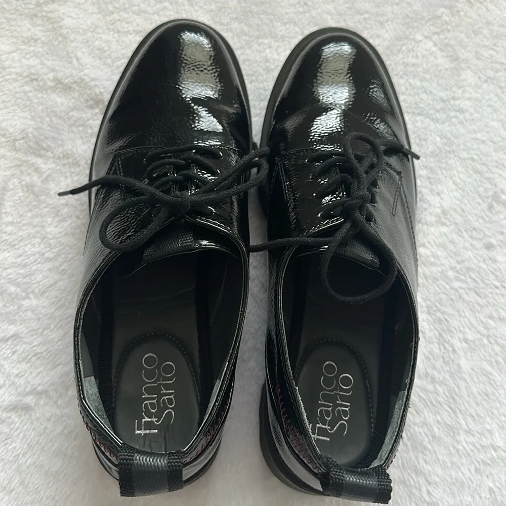 Franco Sarto Balin Oxford Loafer Minimalist Black Patten Leather Women’s 8.5‎